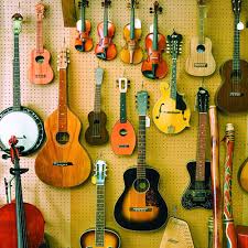 musical instruments hanging on a wall
